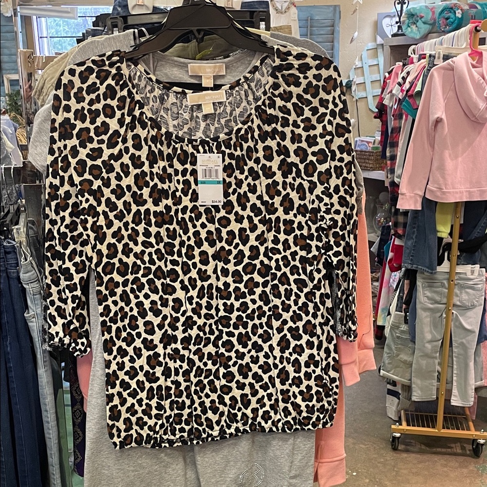Michael Kors Leopard Print 3/4 Sleeve women's top